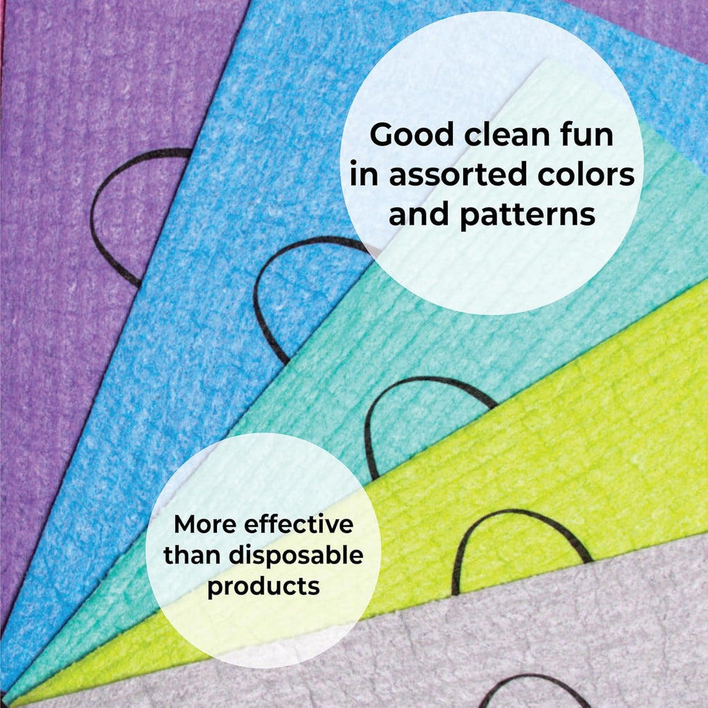 Cloth, 8-Pack Eco-Friendly and Reusable Swedish Dishcloth, for Kitchen and Household Use,Plastic-Free Packaging, Assorted Colors W/Flower Design